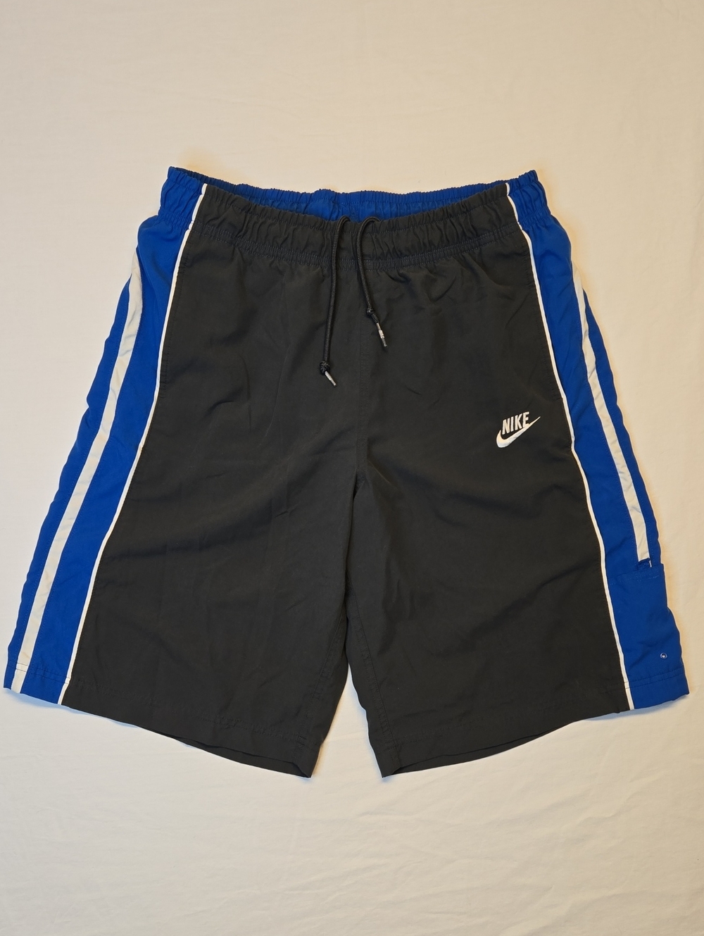 Nike Black with Royal Blue Trim & White Logo Athletic Shorts Vintage Y2K